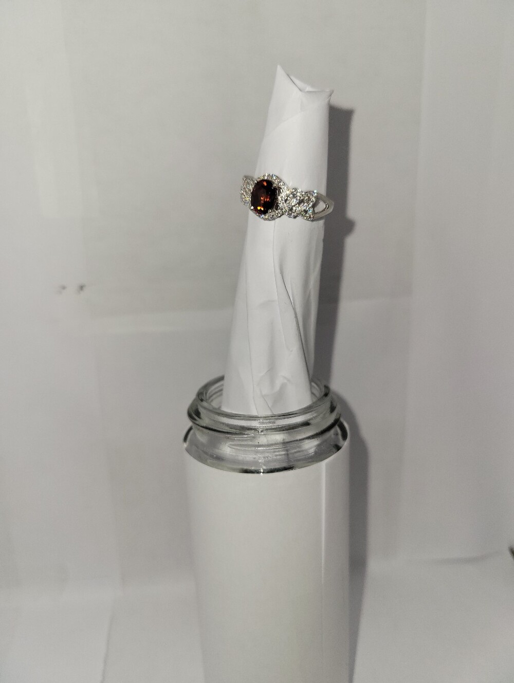 Red Zircon Moissanite Ring In Rhodium Over Sterling Silver
